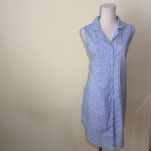 Joie Women’s Blue & White Floral Sleeveless Shirt Dress SZ L